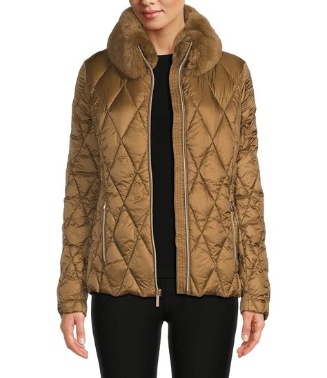 michael michael kors faux fur trim cropped puffer jacket|packable down jacket Michael Kors.